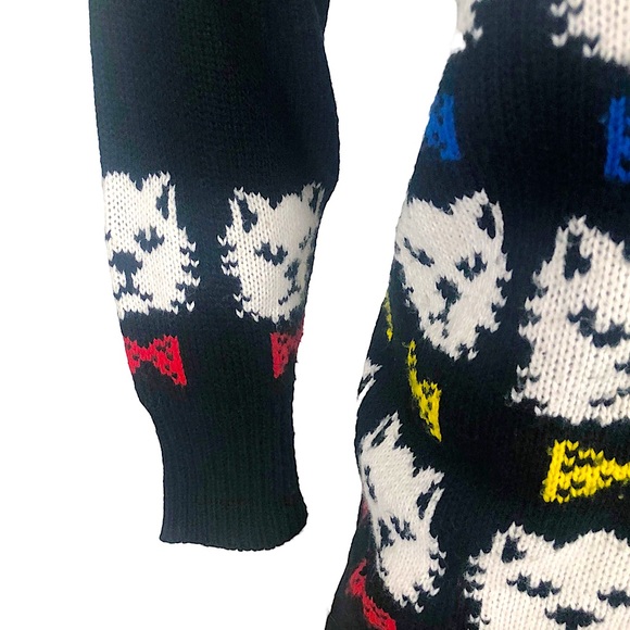 VINTAGE 90s Gerard Works Graphic Scottie Bowtie Dog Knit Cardigan Sweater - Picture 2 of 6